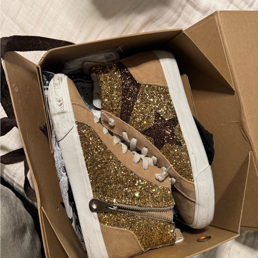 Gold Glitter High-Top Sneakers